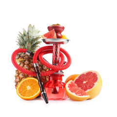 Hookah with different fruits isolated on white