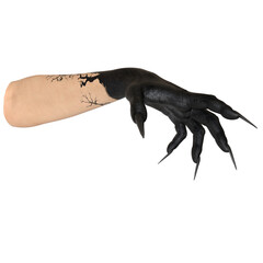 3D rendered fantasy hands with long dark claws and dark paint isolated on transparent background