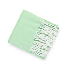 One folded beach towel isolated on white, top view