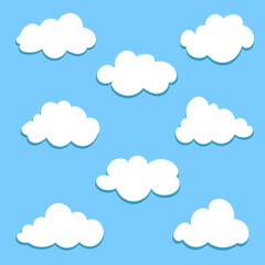 White clouds with a shadow set design elements. Eight different clouds nature weather collection.