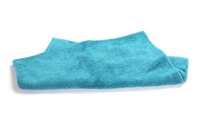 One teal terry towel isolated on white