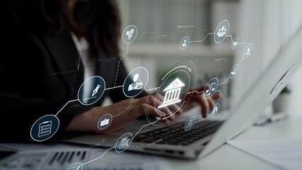 Futuristic digital law interface displaying justice scale, highlighting digital law, AI compliance,...