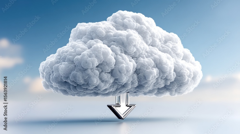 Poster cloud computing download concept: digital data transfer visualization