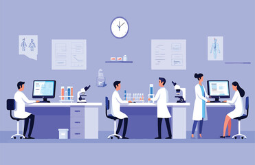 Scientists Working in a Modern Laboratory Vector Illustration