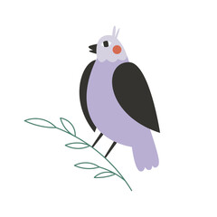 Cute cartoon bird sitting on a branch. Forest bird vector clipart