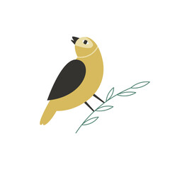 Cute cartoon bird sitting on branches – colorful flat vector illustration