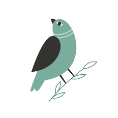 Green bird clipart – cute cartoon forest bird on branches