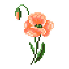 pixel art drawing of a flower with a stem and leaves. design for all business