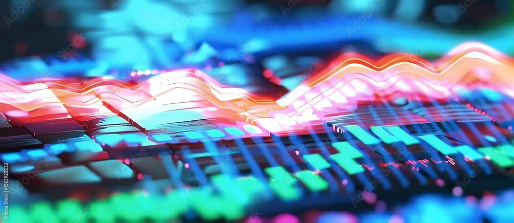 Poster abstract digital rendering of a rising red financial chart with a blurred futuristic background high