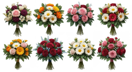 Beautiful Assortment of Colorful Flower Bouquets Perfect for Any Occasion, isolated on a transparent background