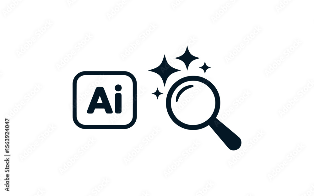 Poster ai artificial intelligence search magnifier icon - machine learning technology