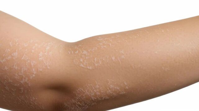 Close-up of Dry Skin on Elbow - A detailed view of an elbow with visibly dry and flaky skin. This video highlights skin texture issues, showcasing dryness and scaling, commonly seen in conditions