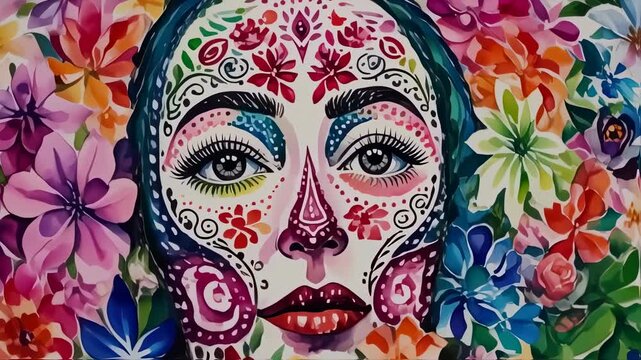 Vibrant floral calavera mural transition exploring dynamic color and cultural artistry