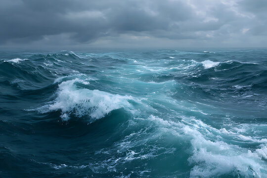 Turbulent ocean waves under a dark stormy sky water