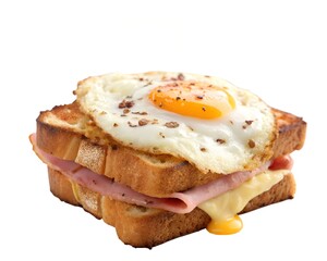 Croque Madame Sandwich Whole Realistic High Resolution Photo on Clean White Background