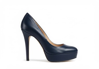 Elegant navy blue high heel shoe on display