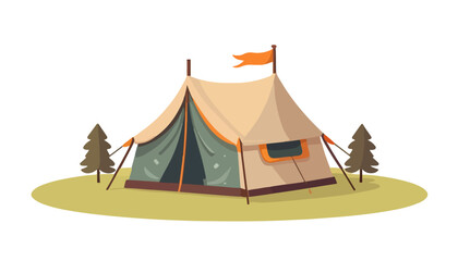 Forest Campsite with Tent and Campfire