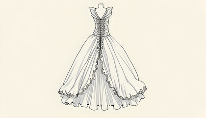 Elegant Dress Illustration with Lace and Corset Design