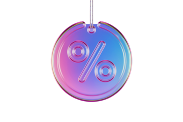 Glossy percentage symbol icon with a holographic iridescent gradient background