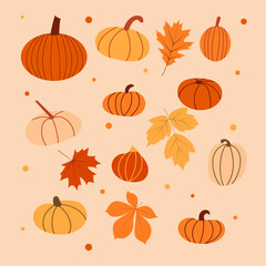 Cartoon pumpkin set. Pumpkin clipart, autumn clipart, fall illustrations, fall clipart.