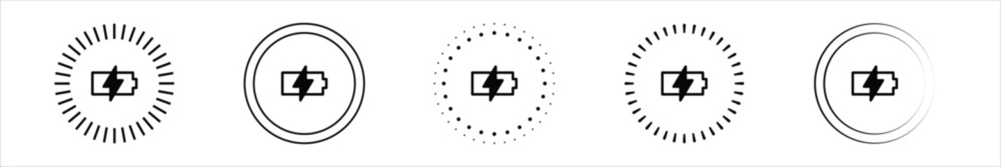 Wireless charger battery. Wireless charging icons set. Phone charge signs vector.