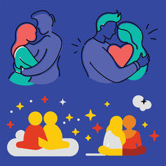 Illustrate a minimalistic line art vector of a romantic couple hugging each other gently on a white background