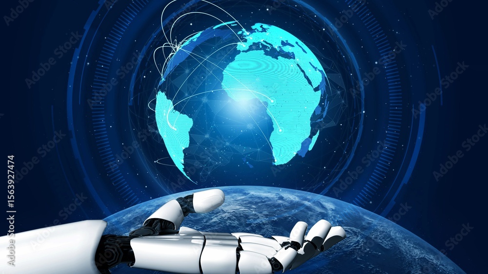 Poster ai supports global data exchange with intelligent infrastructure, virtual assistant visualizations, 