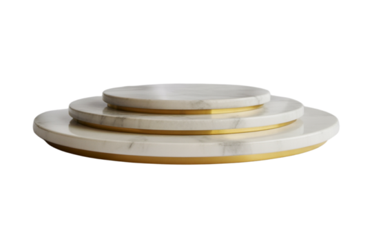 Tiered marble podium with gold accents for product display and presentations