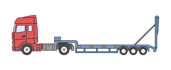 Truck with lowboy trailer. Vector illustration