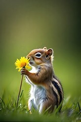 Cute Baby Squirrel Smelling Flower