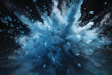 A dynamic splash of blue ice fragments, creating an energetic explosion effect.