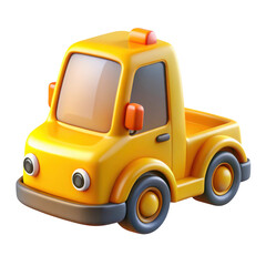 3d yellow cartoon truck isolated on transparent background