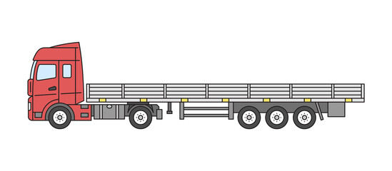 Truck with flatbed trailer. Vector illustration