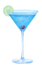 martini blue with cherry and lime