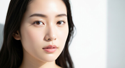 Fototapeta premium 透明感のある肌を持つ日本人女性のスキンケア｜Asian Beauty Skincare