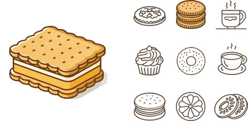 Set of Biscuits illustration vector design, Biscuit logo design, Biscuit vector design in white background