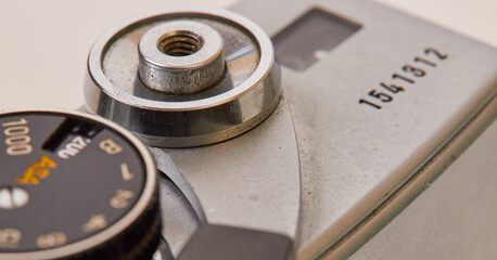 Macro stock photography, of an old manual 35mm SLR camera with a 50mm F/1.4 lens!
