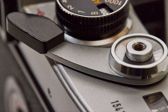 Macro stock photography, of an old manual 35mm SLR camera with a 50mm F/1.4 lens!