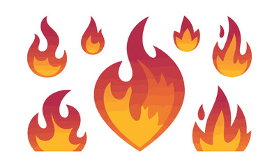 A collection of fire-themed vector elements  should various flame shapes, such as curves, hearts, frames, and other dynamic fire patterns, easily editable.