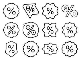 Percentage Icon Outline Set – Discount, Sale, and Offer Symbols in Vector Line Art Style for E-commerce, Marketing, and Price Tag Design