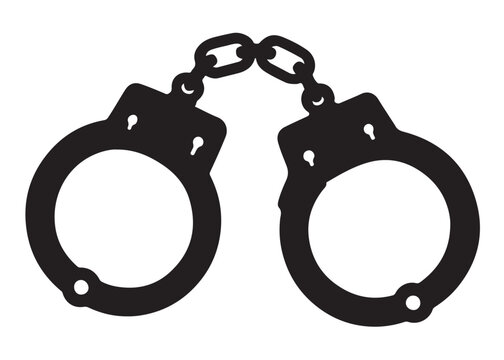 Handcuffs crime vector silhouette logo illustration handcuffs logo icon silhouette vector, police handcuff silhouette vector, handcuffs arrest criminal logo silhouettes vector on a white background