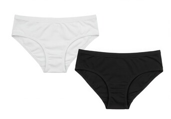 Two panties, one white and one black, on a plain background