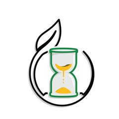 Mindfulness icon. Timer without screen. Natural hourglass with circular leaves. mental health, calmness, exercise. Mixed design style