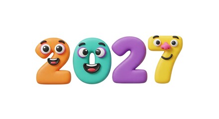 Happy 2027! Colorful Cartoon Numbers New Year Illustration