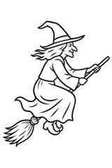 Halloween Witch Outline Drawing Black and White