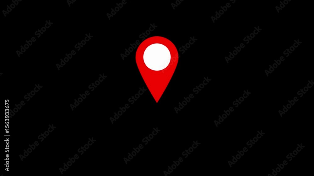 Poster red location pin graphic against a black background demonstrating navigation and mapping