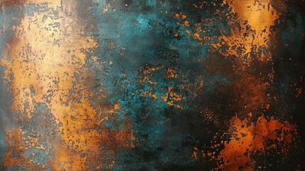 Oxidized Copper Texture with Teal Accents, Abstract, Metal