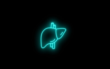 Neon glowing cyan blue color liver icon on black background. Bright liver Icon Organ. Colorful human liver organ sign.