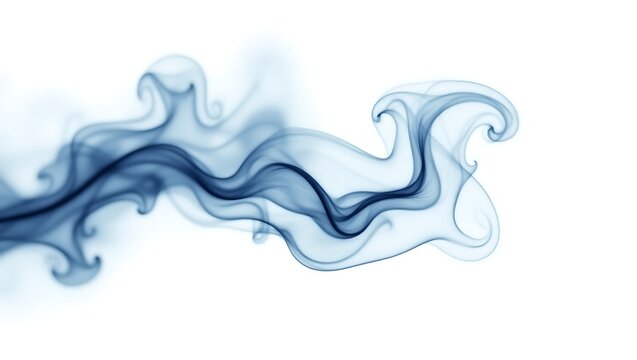 Elegant swirling blue smoke tendrils flowing across a clean white background