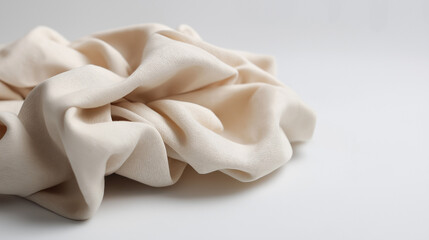 Obraz premium Elegant beige velvet fabric with soft folds and smooth texture on light background. 